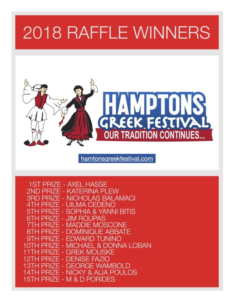 2018 Raffle Festival Winners