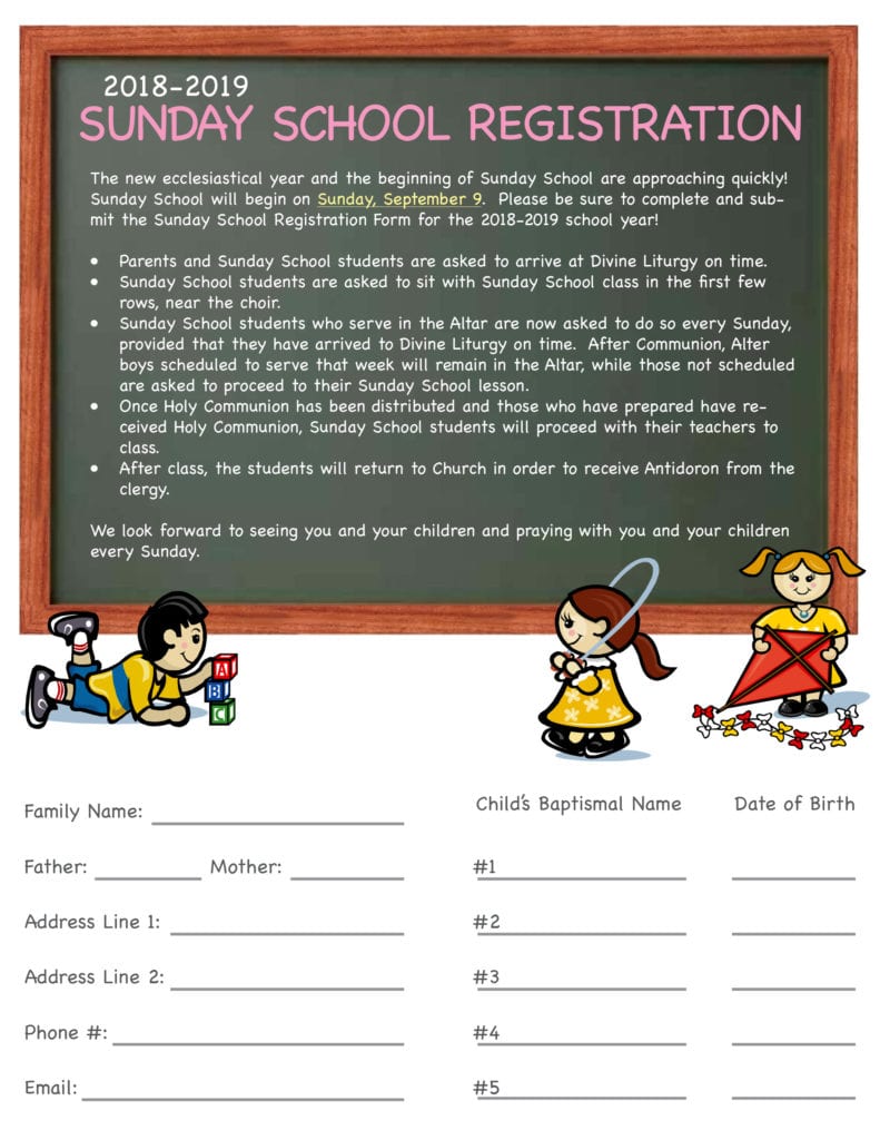 2018 Sunday School Registration